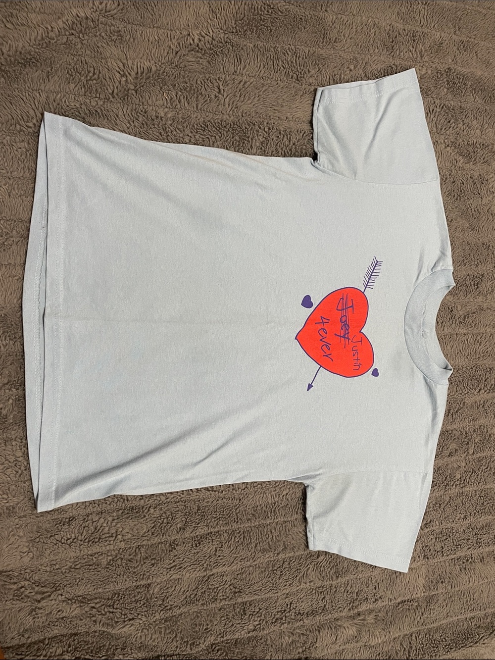 Light Blue T‑Shirt with Heart “Justin 4ever” Graphic